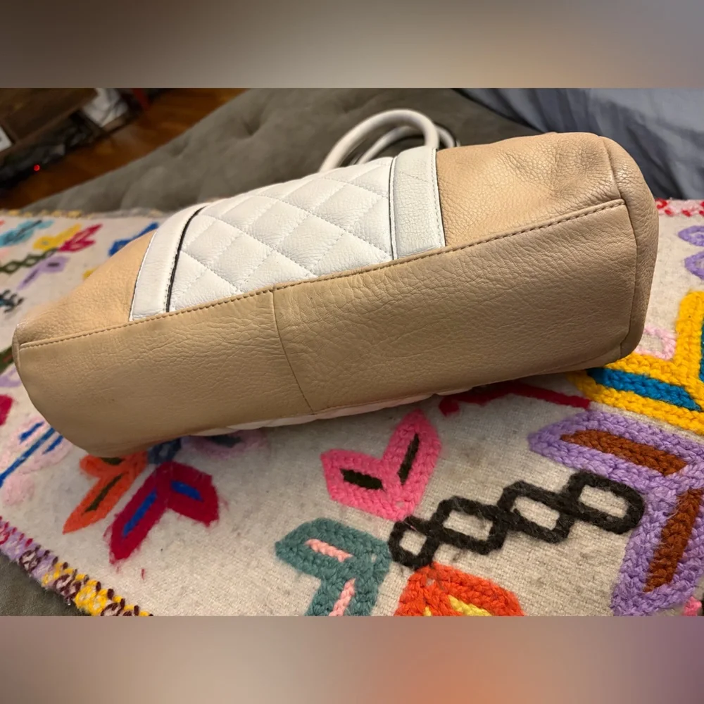 Calvin Klein White and Tan leather Quilted Shoulder Bag